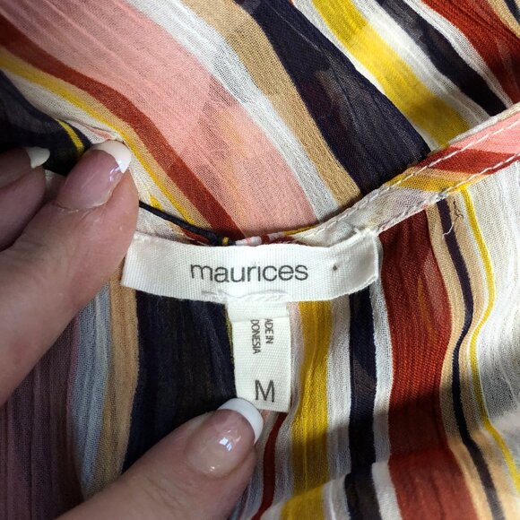 Maurices Striped Multicolor Sheer Blouse Womens Size Medium Lightweight Boho - Picture 6 of 9